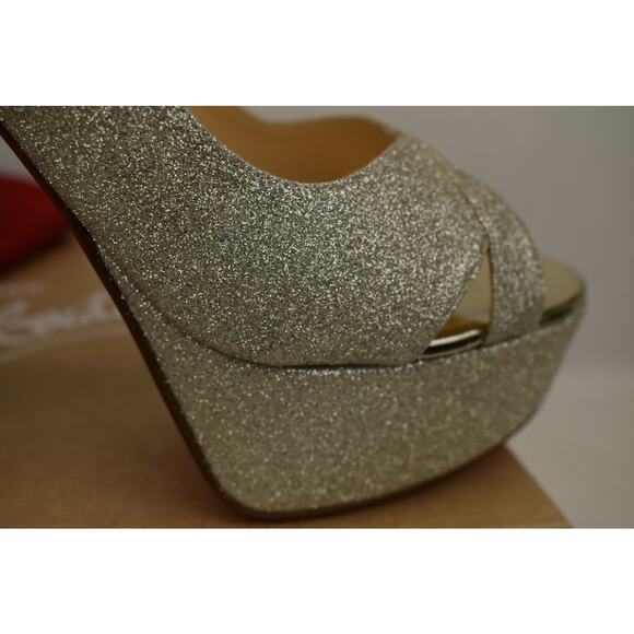 LOUBOUTIN POSTDAM 130 IVORY GOLD GLITTER LEATHER SLING BACK PLATFORM PUMPS 40.5 - Picture 10 of 12